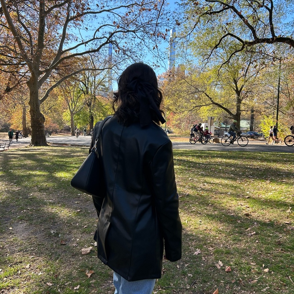 American Eagle Outfitters Oversized Black Faux Leather Blazer